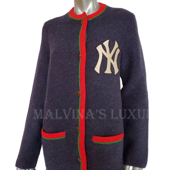 GUCCI CARDIGAN LONG SWEATER NY YANKEES LOGO PATCH WOOL ALPACA sz S SMALL - Picture 8 of 16